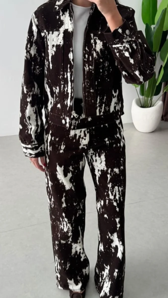 Hayvan Desenli Denim Takım