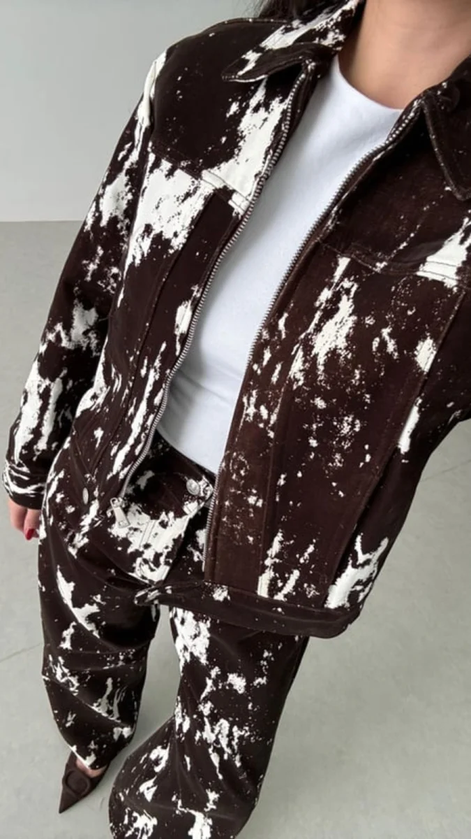 Hayvan Desenli Denim Takım