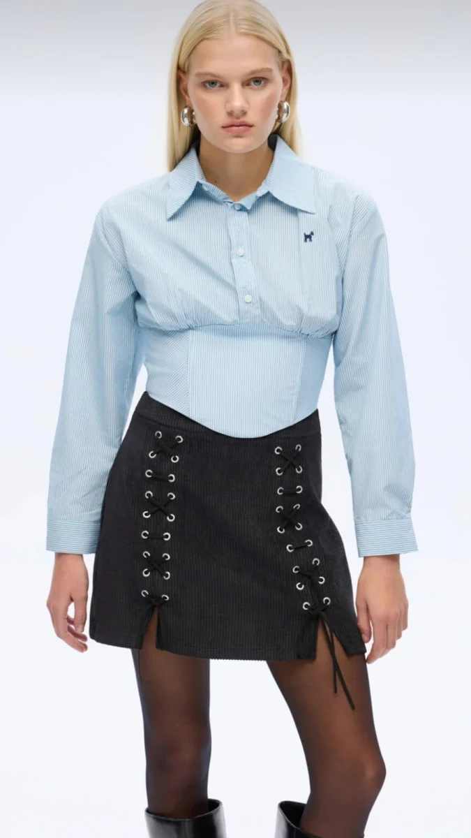 Bele Oturan Bağlamalı Gömlek