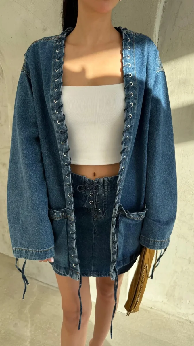 Denim Ceket Etek Takım