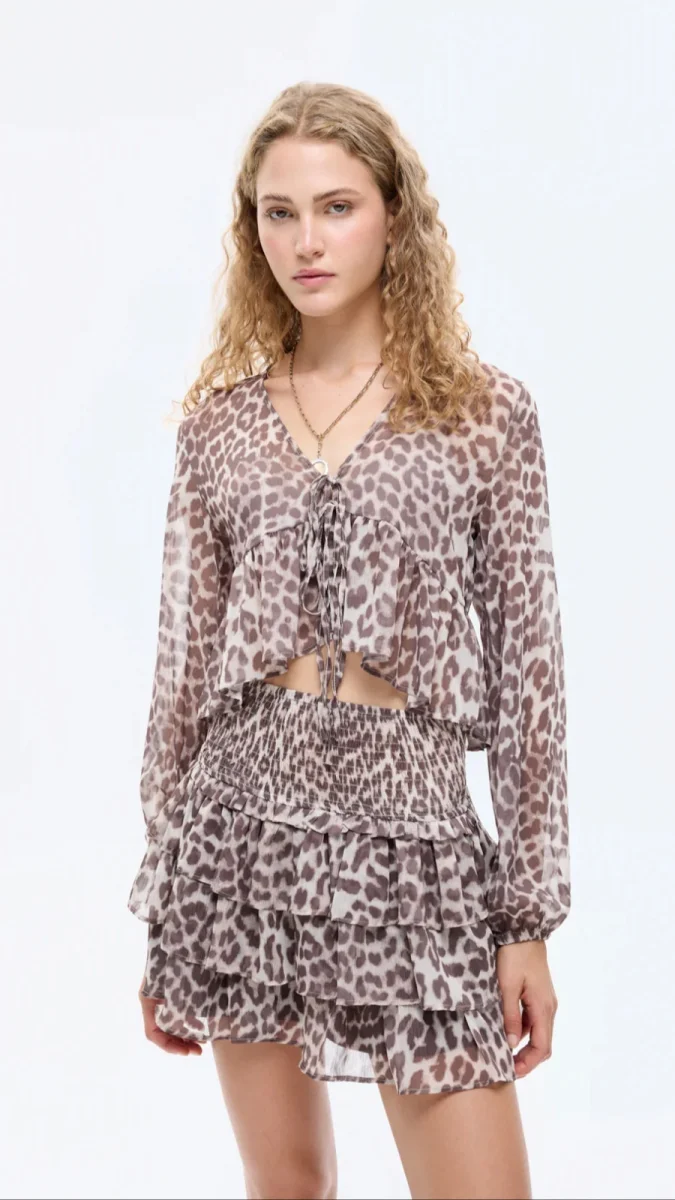 Fırfırlı Mini Leopar Desenli Etek