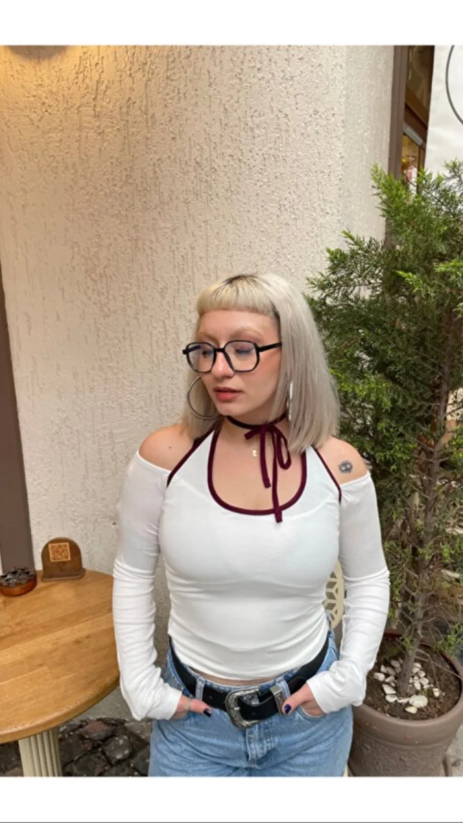 Kadın Kahverengi Çift Katlı Halter yaka Bluz