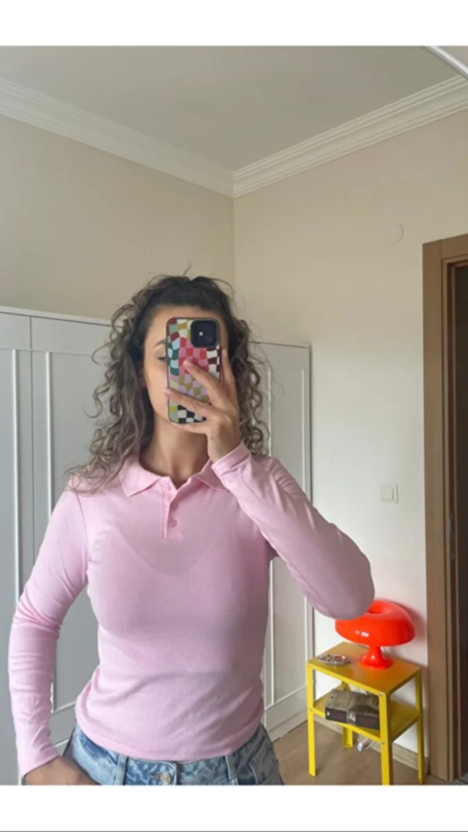 Kadın Pembe İç Gösteren Polo Yaka Bluz