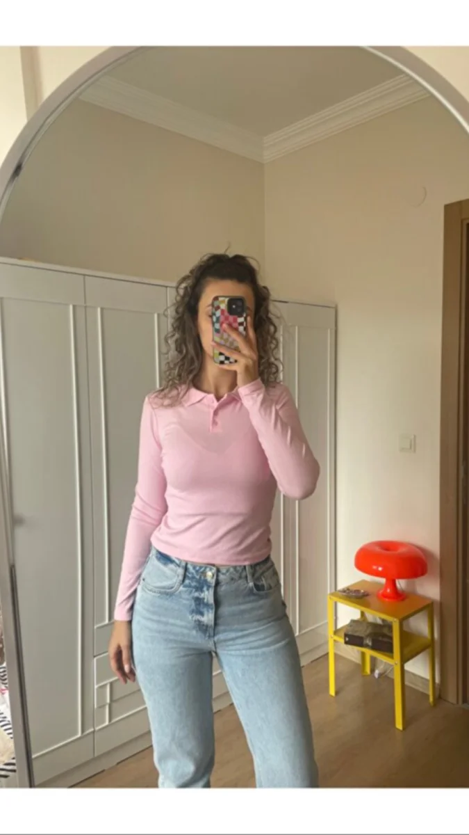 Kadın Pembe İç Gösteren Polo Yaka Bluz